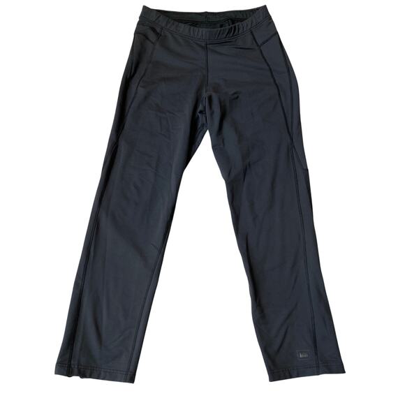 REI Straight Leg Athletic Pants Women M Black High‎ Waisted Zipper Leg Stretch - Picture 1 of 12